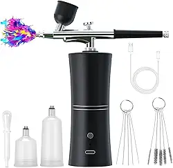 Aerografo com Compressor, Kit de Pincel de Ar Portátil Recarregável sem Fio Profissional para Unhas, Maquiagem, Barbeiro, Decoração de Bolos e Pintura, aerógrafo