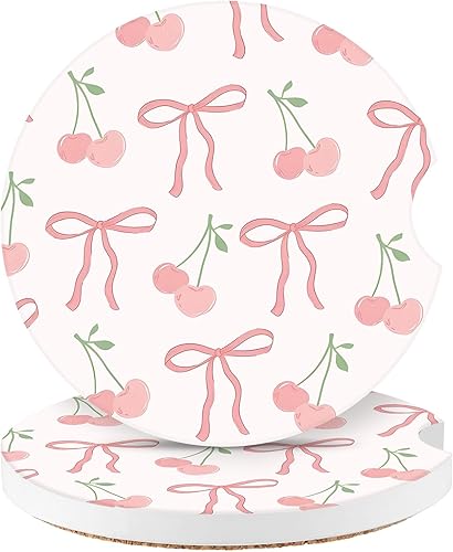 Miniatura 8 de Watbro Posavasos para automóvil, morado sonriente, absorbentes, paquete de 2 para portavasos con muesca para los dedos, cerámica de 2.56 pulgadas,