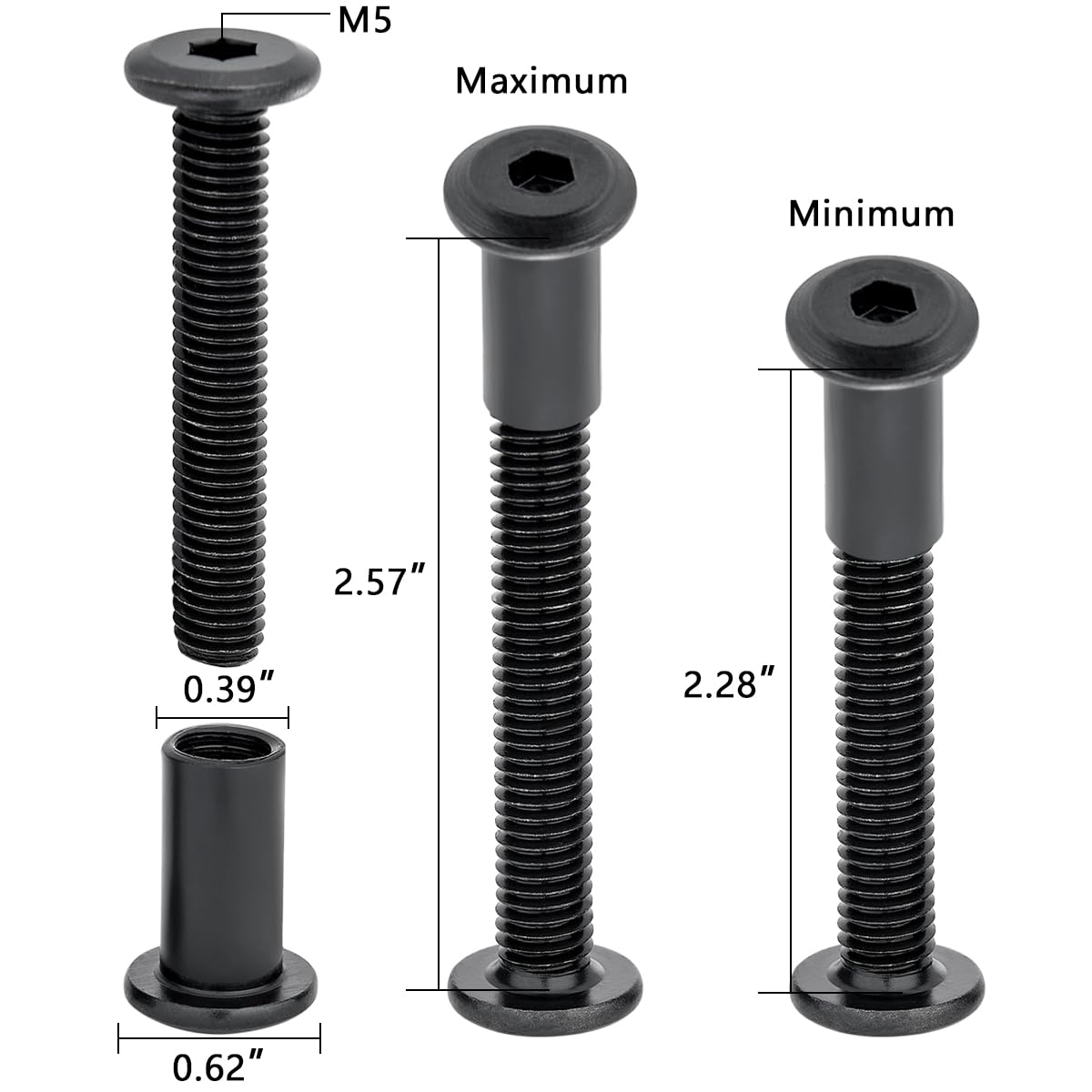100 Pcs M8x50mm Furniture Bolts Black Hex Screws and Barrel Nuts Kit Binding Post Screw for Furniture Connector Bolts Bunk Bed and Wood Working Tools(Black)