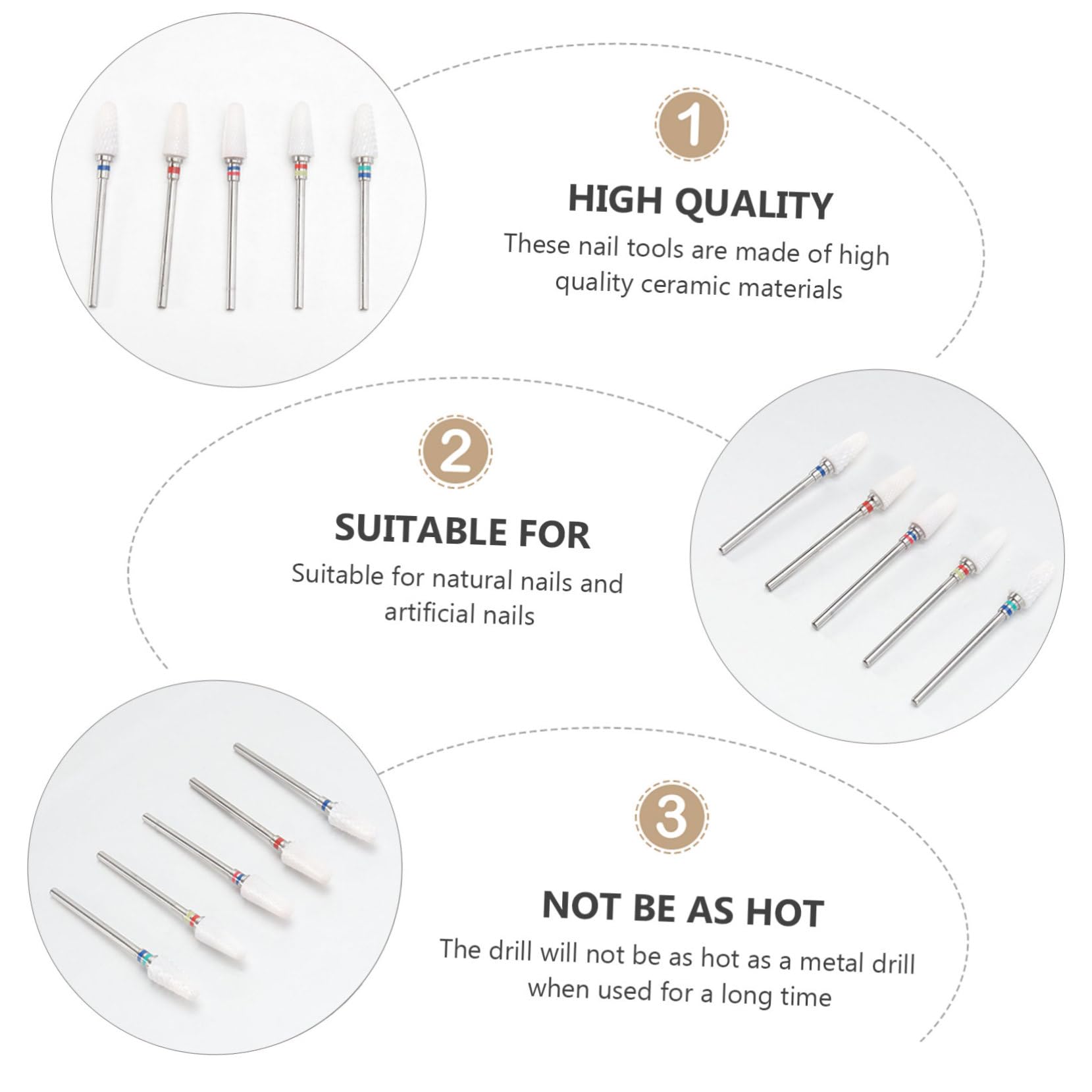 Healeved 10pezzi Punte Per Fresa Unghie Ceramica Strumenti Per Manicure e Pedicure Casual Resistente e Durevole Per Nail Art e Bellezza