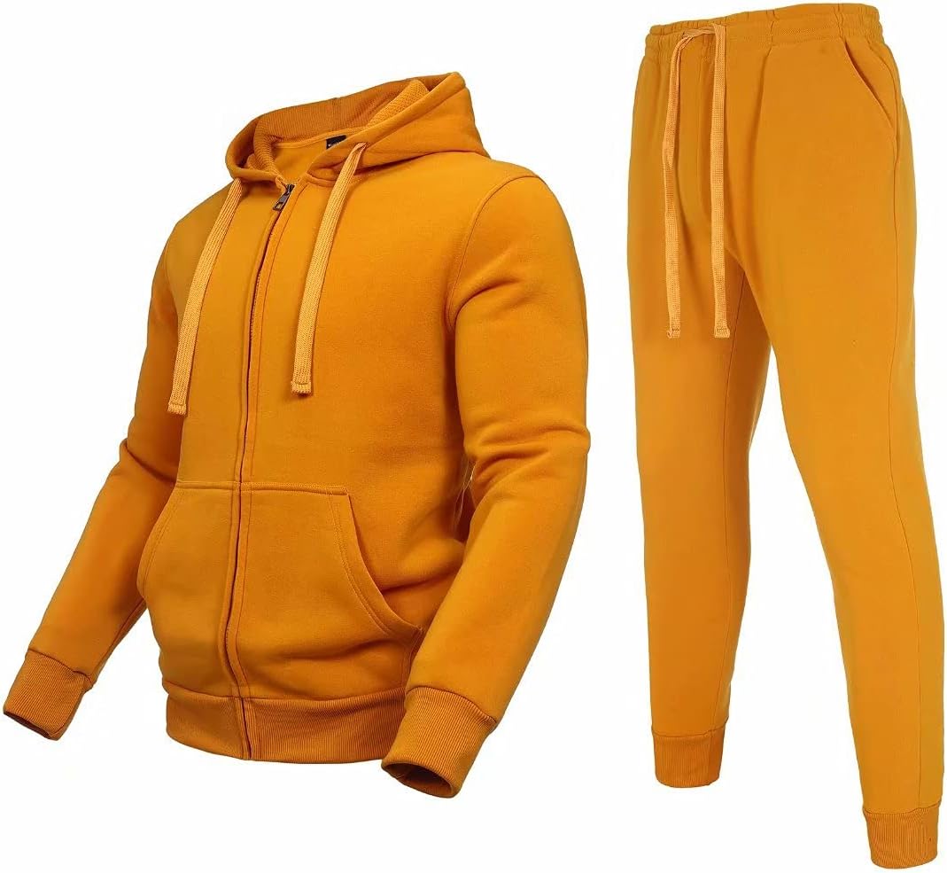 Men's hoodie sweatsuit Full-Zip thick fleece track suits casual jogger set outdoor sportswear