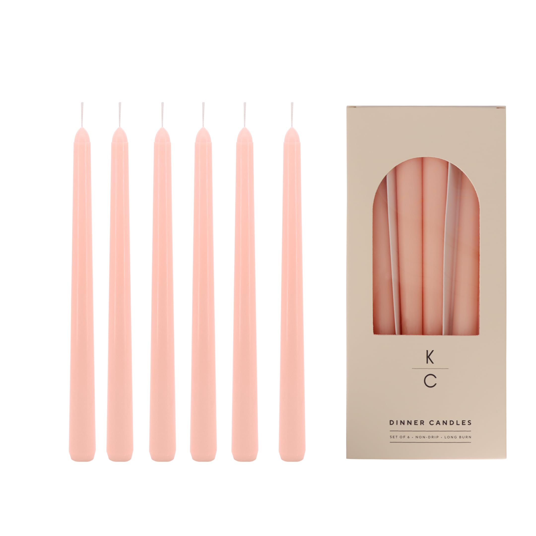 Tapered Dinner Candles, Pack of 6 – Soy &amp; Paraffin Wax Blend, 10-Inch Dripless Taper Candles with 7-Hr. Clean Burn – Smokeless Unscented Tapers for Weddings, Dinner Tables &amp; Home Decor – Peaches