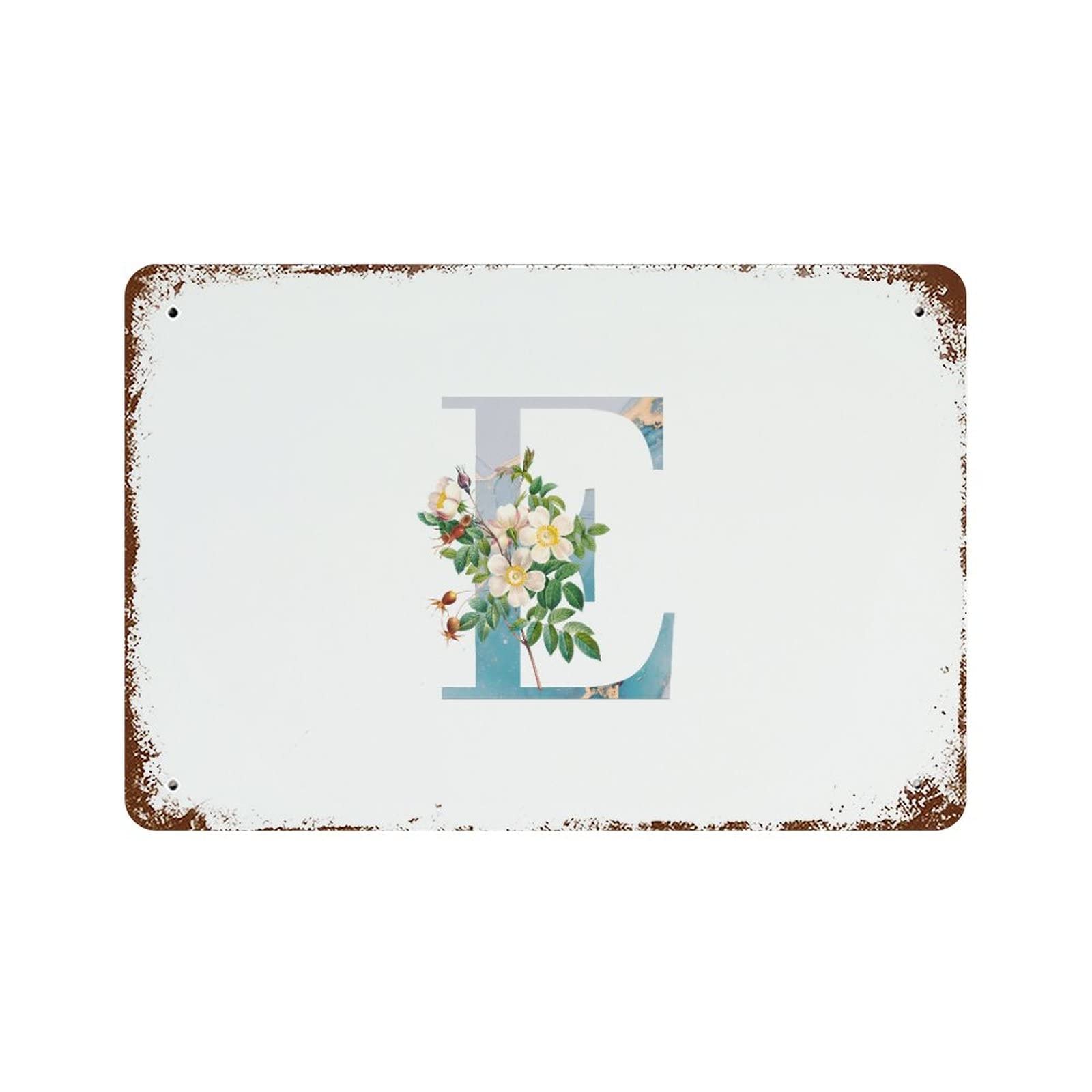Lettre E monogramme floral bleu poster mural chambre