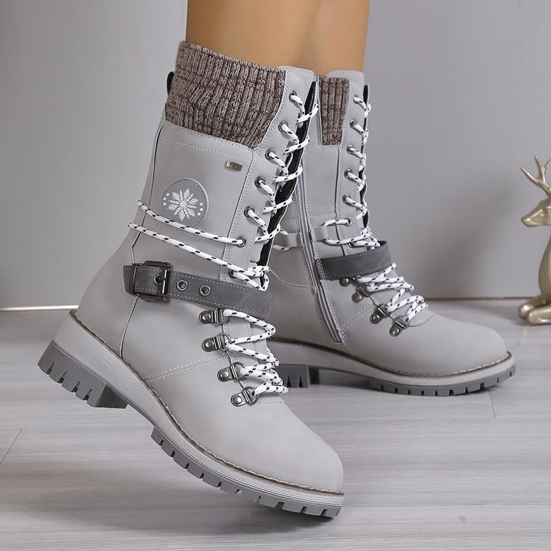 Winter thick and warm high-top snow boots with front lacing design, thick sole for anti-slip and wear resistance. Women's large-sized warm cotton shoes.