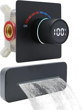 Temperature Display Shower Valve with Wall Mounted Waterfall Tub Faucet Kit Waterfall Tub Spout One Way Shower Deliver Valve