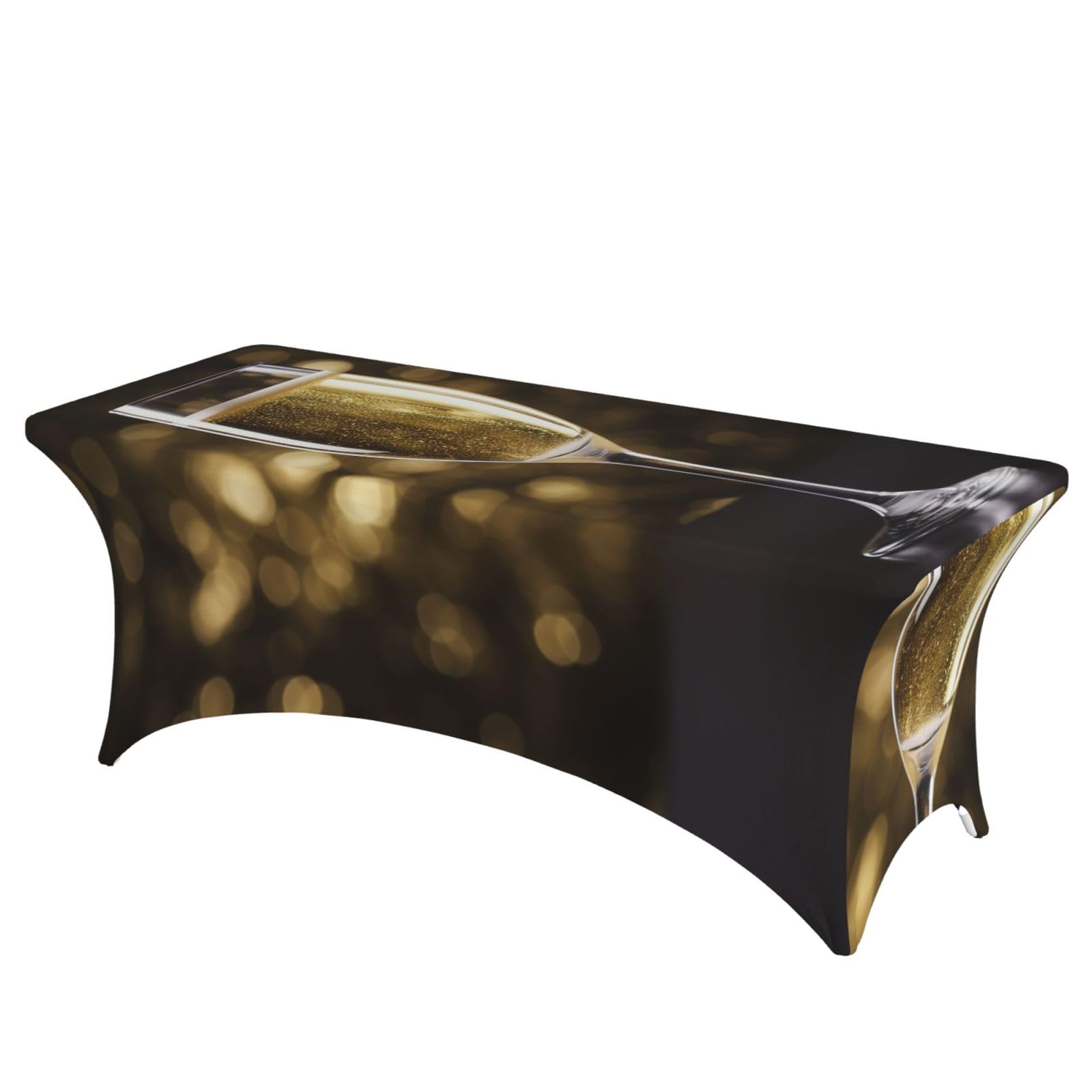 DWVTSLH 6FT Spandex Table Covers for Rectangle Tables, Wrinkle Resistant Stretch Tablecloths, Ultimate Fitted Champagne Table Cloth for Party, Wedding, Banquet