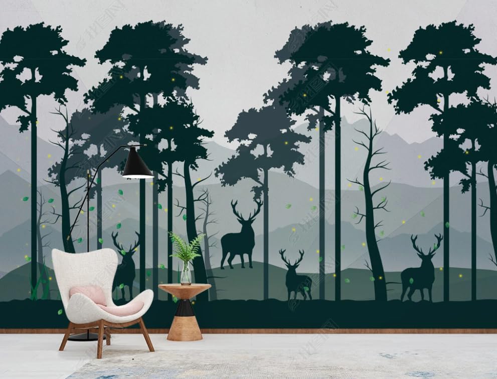 Papier peint intissé forêt de cerfs décoration murale salon et chambre 300x210