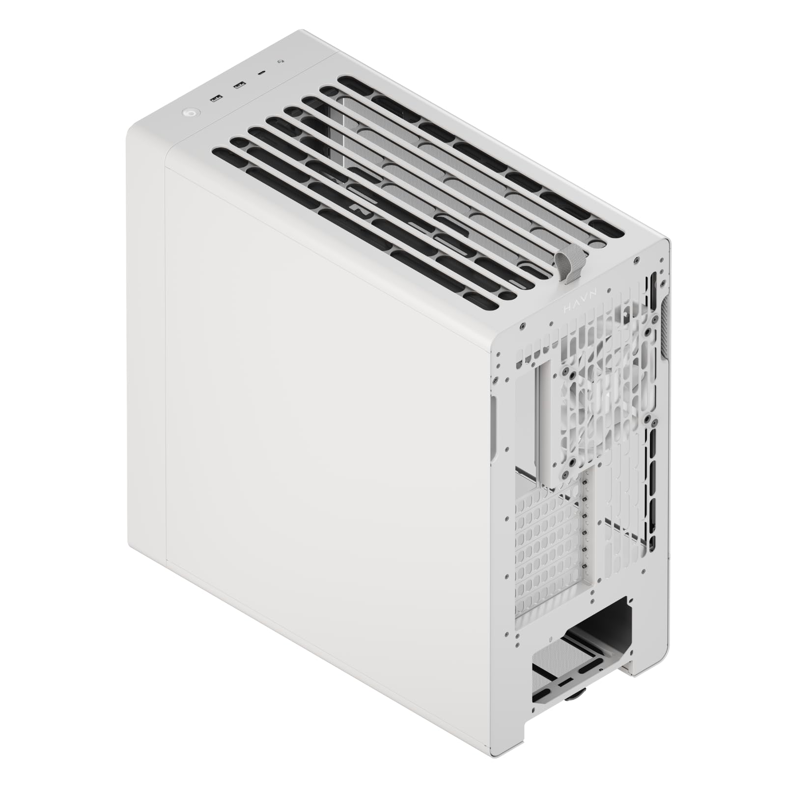 HAVN BF 360 Flow High Airflow ATX Mid Tower PC Case, Semi-Open SGCC Steel Frame, SimpliCable Cable Management, 2X 180mm Fan, 1x 140mm Fan 360mm Radiator Mounts, Magnetic Panels – White