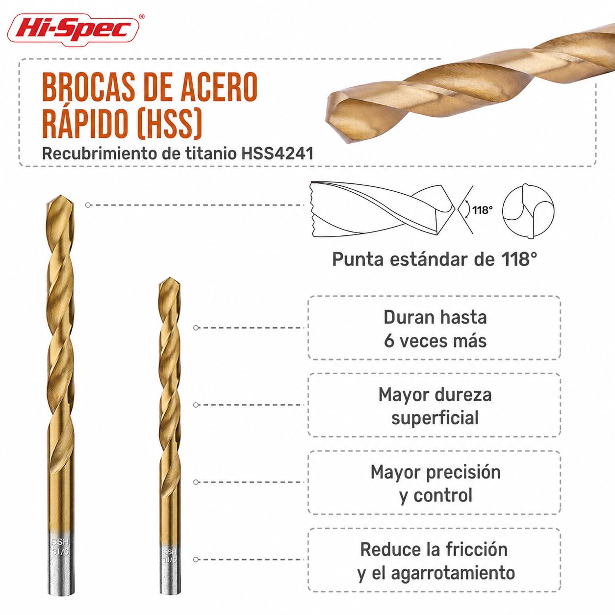 Hi-Spec Juego de Extractores de Tornillos y Brocas HSS de 10 Piezas. Fácil Extracción, Remover con Espiral de Rosca Izquierda para Tornillos, Pernos y Pernos Dañados, Rotos o Desgastados