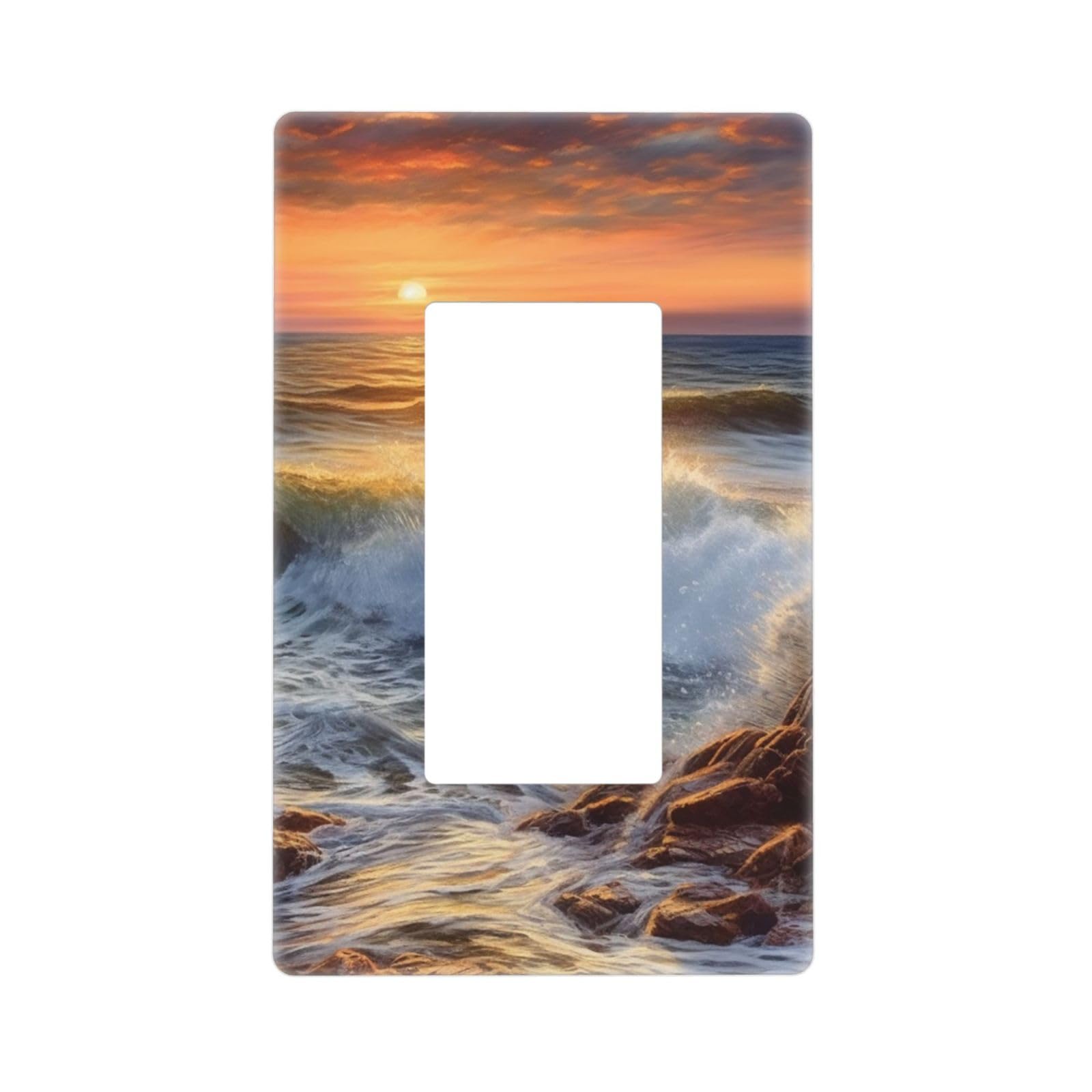 Rocky Wave Sunset Painting Wall Plate Cover 1 Gang Light Switch Cover Decorative Single Duplex Wall Plates Standard Size Decorator Blank Electrical Switch Plate Cover for Electrical Outlets