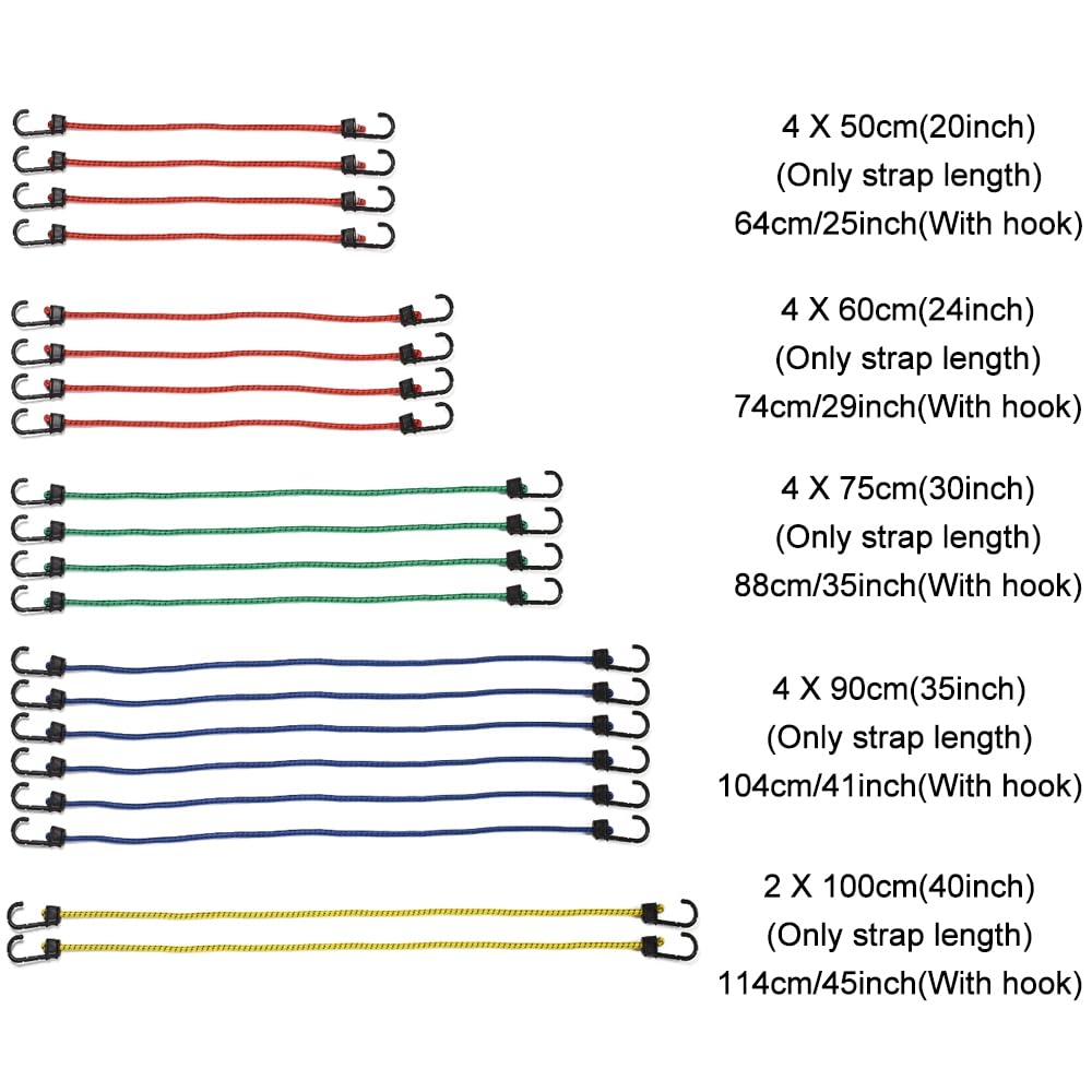 JSCARLIFE Corda elastica per saltare con gancio, corde elastiche resistenti e fissaggi per esterni, cinghia per bagagli per biciclette, camper, carrello da pesca (18)