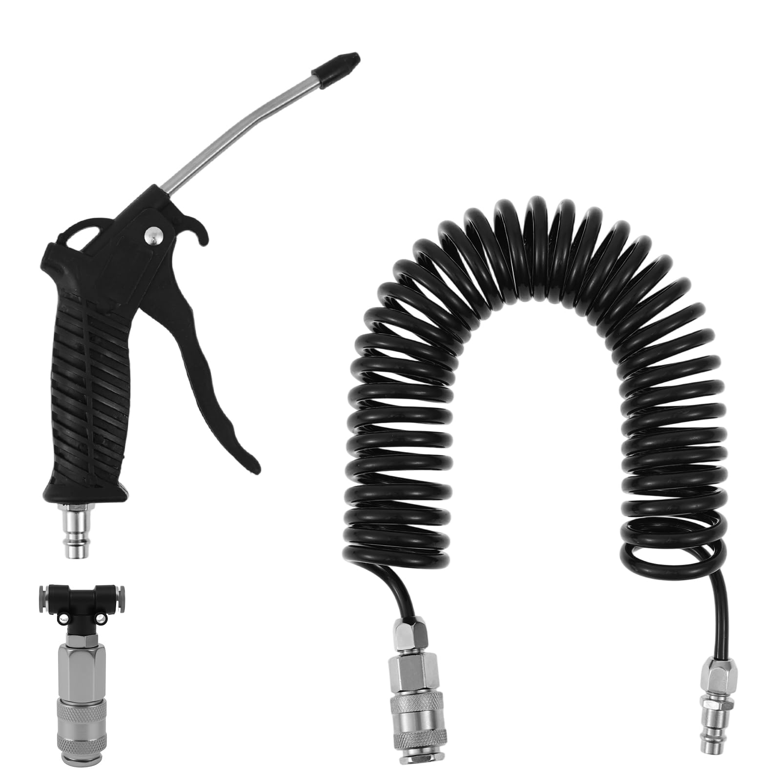 Pistola ad aria compressa con tubo a spirale da 5 m, pistola ad aria compressa con raccordo rapido a T, pistola ad aria per camion, auto, barca