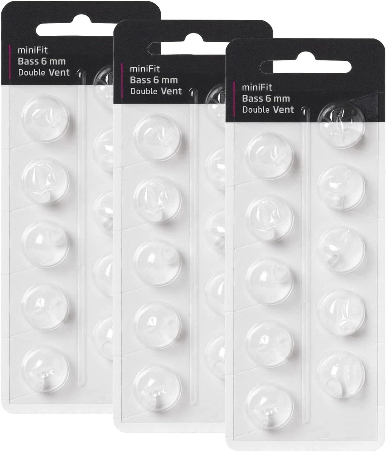 Hearing Aid Domes for Oticon MiniFit Double Vent Bass Domes: 3 Packs (6mm), Universal Domes for Oticon Hearing Aid Supplies