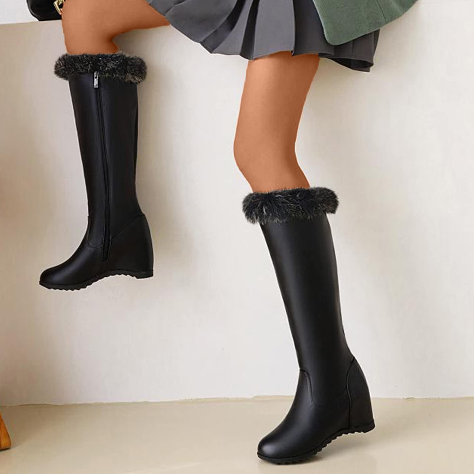 Scarponi Uomo Impermeabili 2026 Cerniera Laterale In Peluche Pelle Tinta Unita Moda Donna All'Interno Stivali Lunghi Cotone con Tacco A Zeppa Scarpe da Invernali Neve