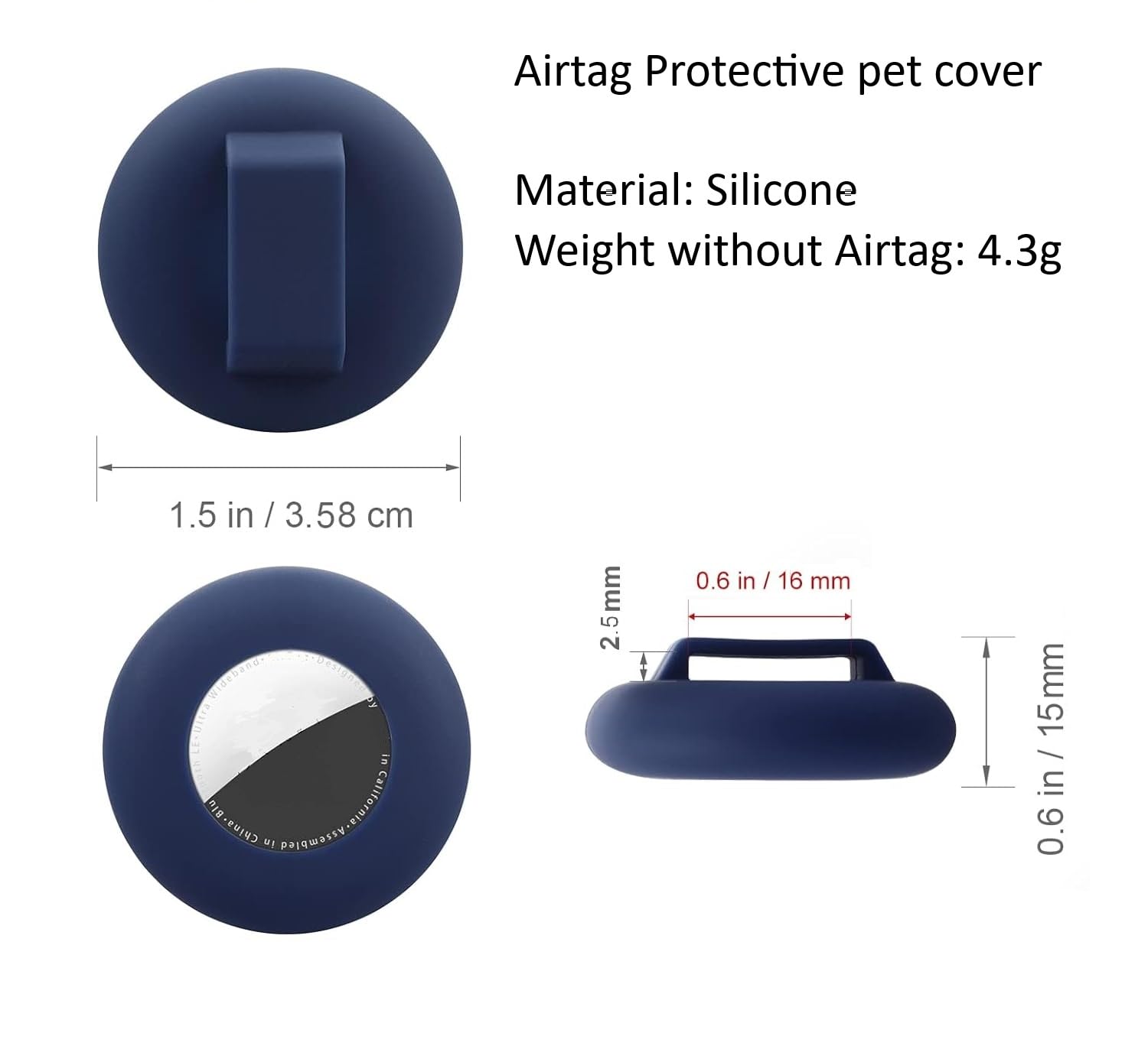 Premium Silicone Airtag Case (2 Pack), Anti-Loss Holder for Cat & Dog Collars, Compatible with Apple Airtags (Blue/Black) - Image 2