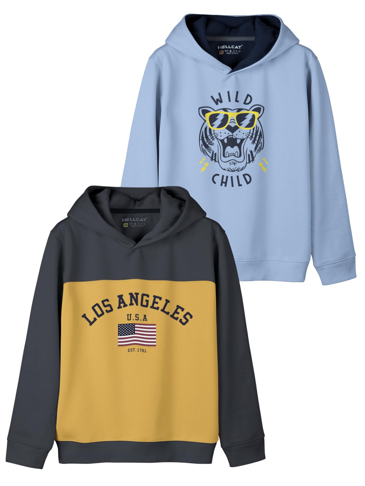 HELLCAT Printed Cotton Blend Hoodie Sweatshirt for Boys - Pack of 2