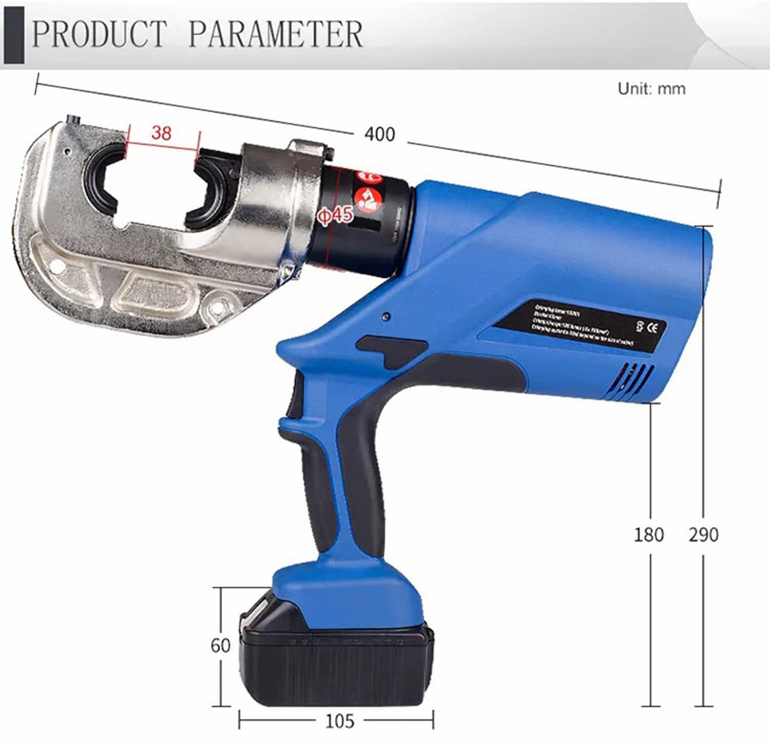 Profesjonalny 16-400mm² elektryczno-hydrauliczne szczypce do zaciskania, zaciskarka hydrauliczna zasilana bateryjnie, z 13 parami matryc, zaciski elektryczne zestawy kabli i drutu