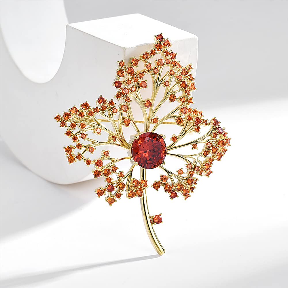 Broche con Forma de Hoja de Arce para Mujer, joyería Hueca de circonita Naranja y roja, Regalo para Solapa, Ideal para otoño.