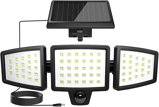 Lepro Solar Security Lights Outdoor Motion Sensor, 1200LM Solar Flood Lights with Separate Solar Panel, IP65 Waterproof, 360° Adjustable 3Heads, Solar Pir Wall Lights for Yard Garage Pathway