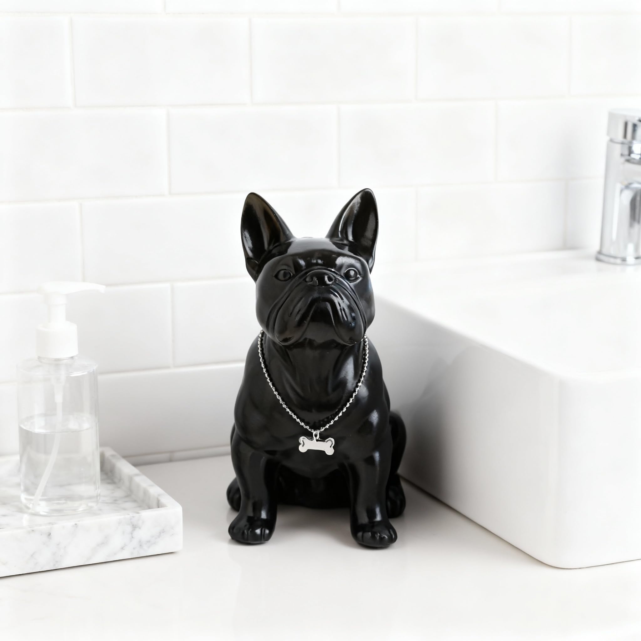 Statua di Bulldog Francese, Statua di Carlino Nero in Resina Seduto, Scultura di Bulldog Inglese per Decorazione della Casa, Decorazione per Scrivania del Soggiorno, Arte Moderna Regalo per