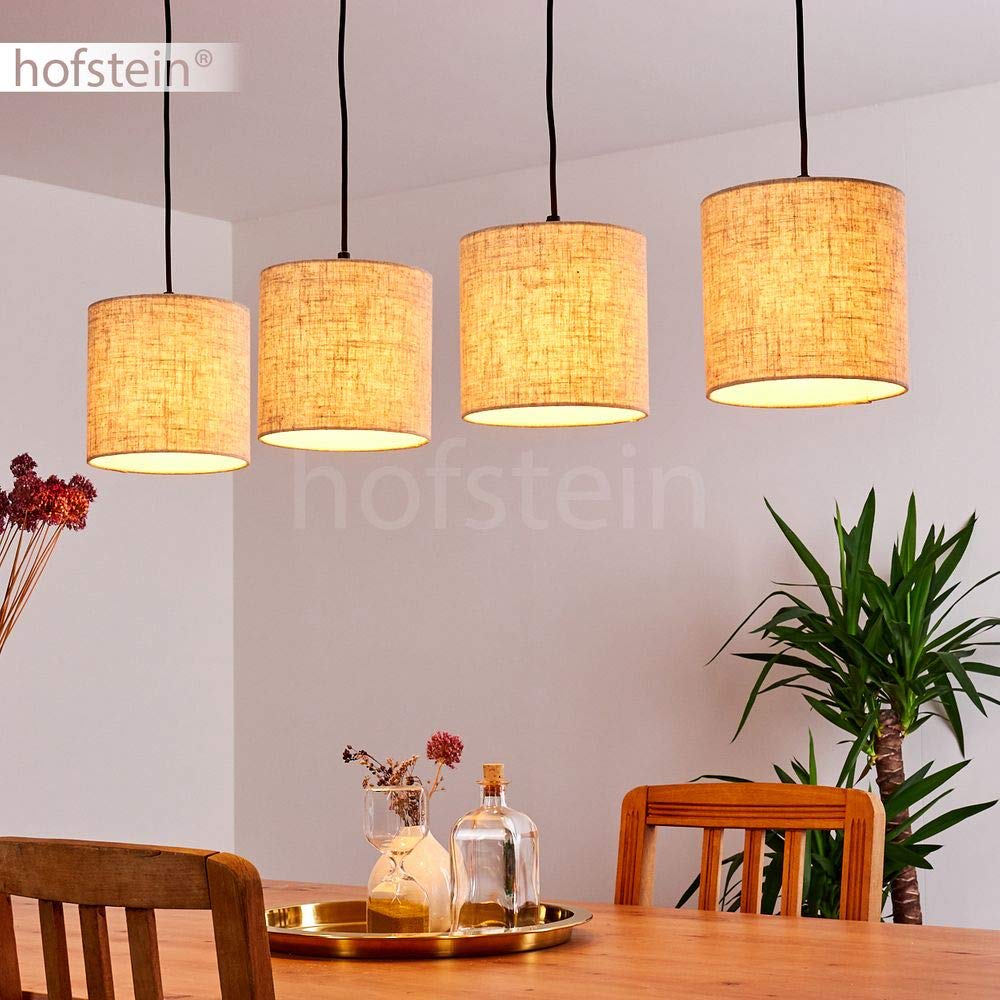 Pendelleuchte Shiburg, Hängelampe aus Holz/Textil in Natur/Schwarz, 4-flammig, 4 x E27, Höhe max. 151 cm, Hängeleuchte mit Stoff-Schirmen, ohne Leuchtmittel, ohne Leuchtmittel