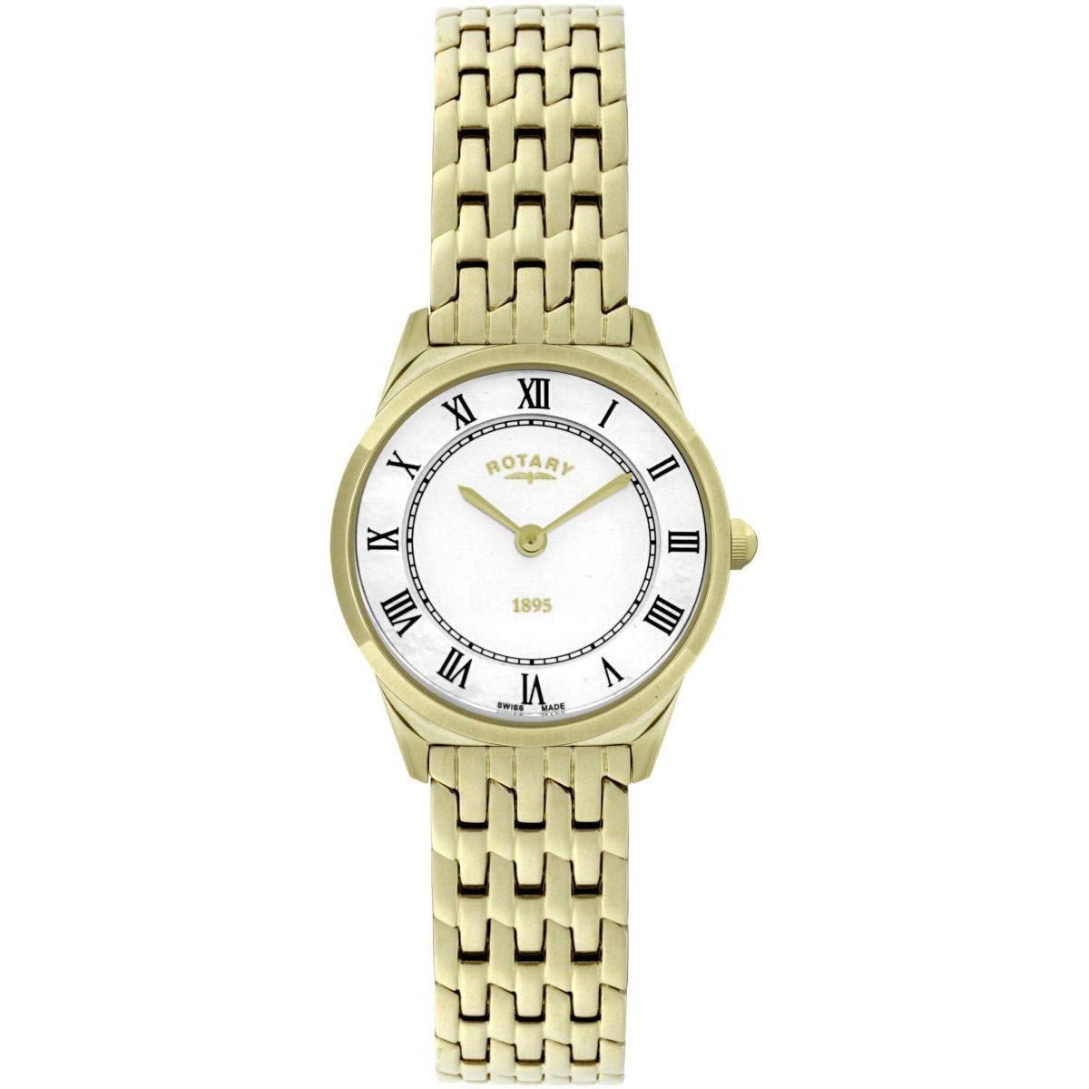 RotaryLadies/Women's Gold Plated Ultra Slim Rotary Quartz/Battery Watch on  Bracelet, with Mother of Pearl Dial Roman