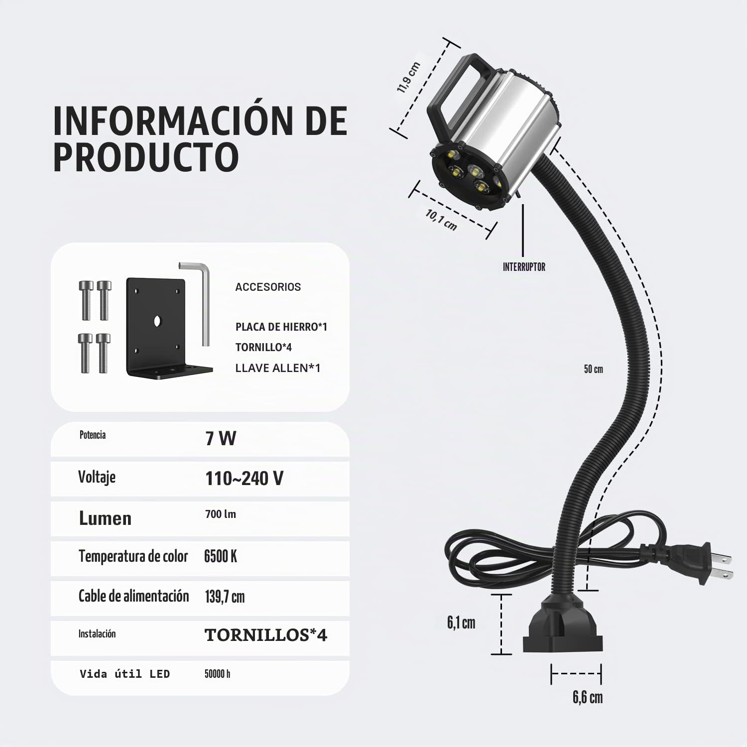 Lámpara de trabajo LED con cuello de cisne, luz magnética LED IP66, resistente al agua, flexible, 900 lúmenes, 120 V, fija con tornillos, lámpara de trabajo de iluminación industrial para herramientas