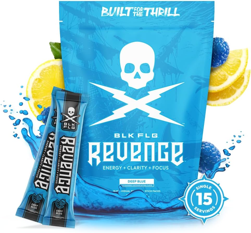 REVENGE BLK FLG Energy Drink Mix – Healthy Coffee Alternative with Natural Caffeine & Nootropics – Focus & Clean Energy Supplement – Sugar Free – 15 On-The-Go Stick Packs