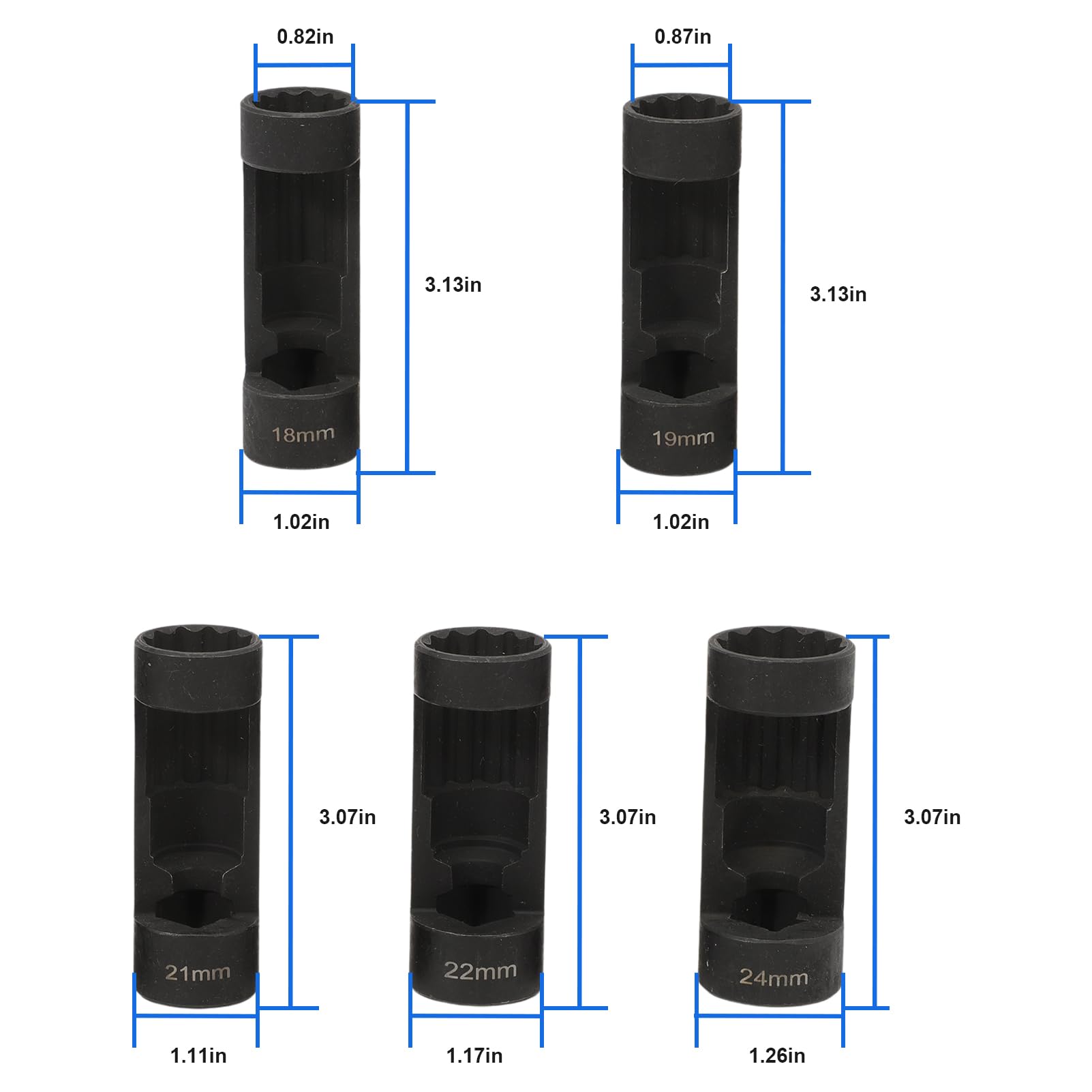 FanPaYY Nut Socket Wrench Spring Strut Socket Wrench Tool Shock Absorber Installation Tool 12 Point 1/2 Drive, 18 mm, 19 mm, 21 mm, 22 mm, 24 mm, Allen Wrench 6496 VM Number 3353-5 Pieces