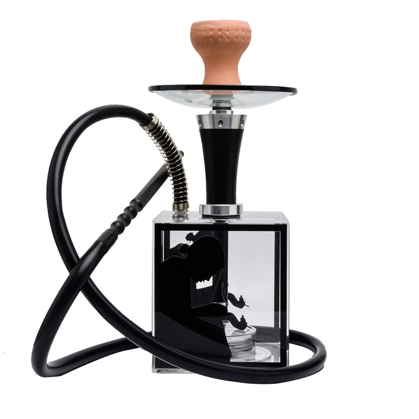 Smoking Pipe,Modern Cube Acrylic Hookah Set, Silicone Hose Hookah Complete Kit with Magical Remote LED Light for Better Shisha Narguile Smoking