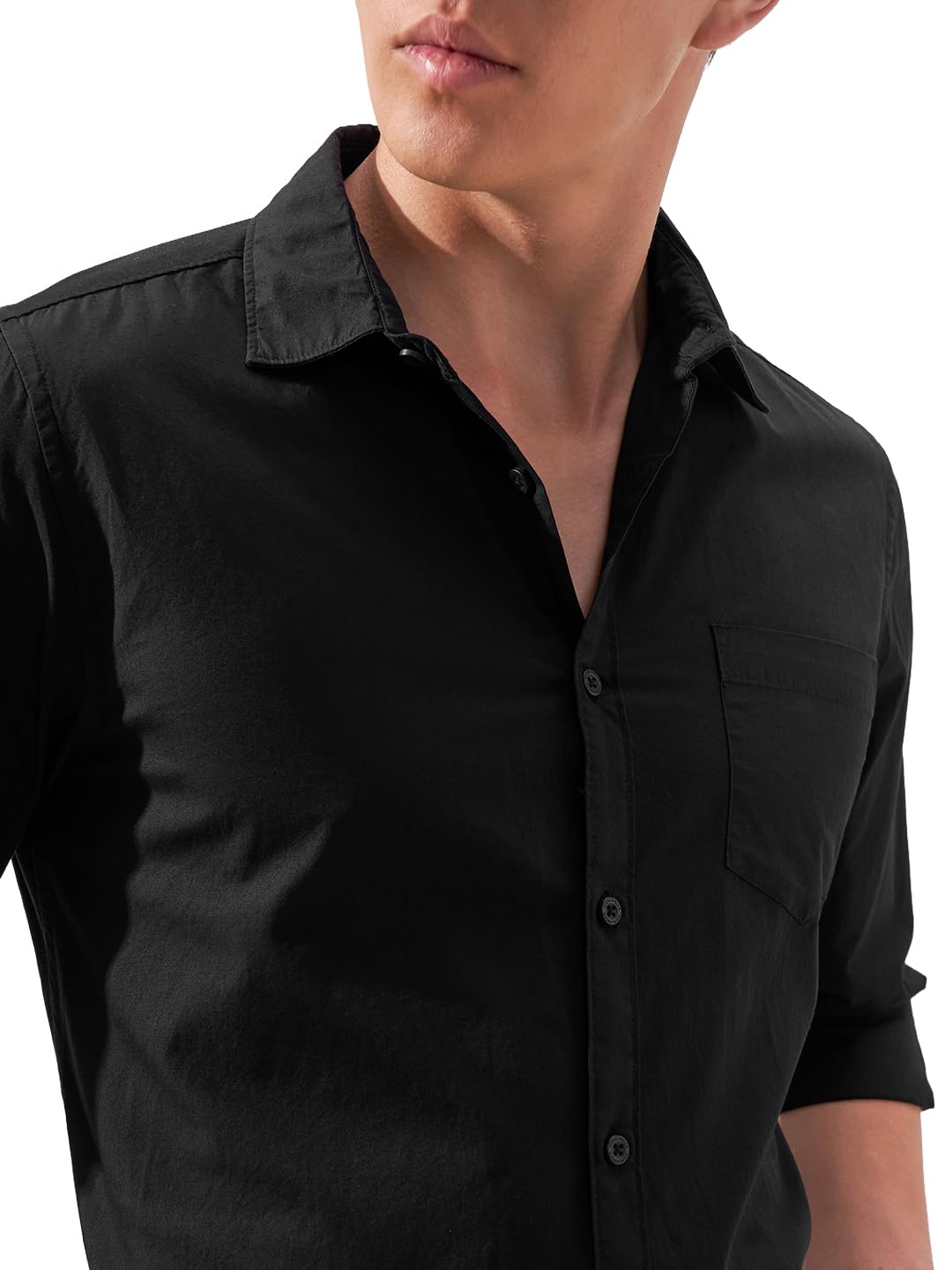 highlander Men's Solid Slim Fit Shirt (HLSH013832_Black-picture-12