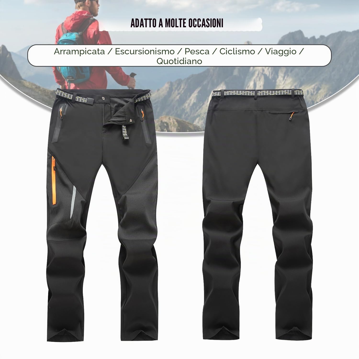 LHHMZ Pantaloni da Trekking Outdoor da Uomo Pantaloni Comodi da Passeggio Pantaloni Casual Leggeri con Tasche con Zip
