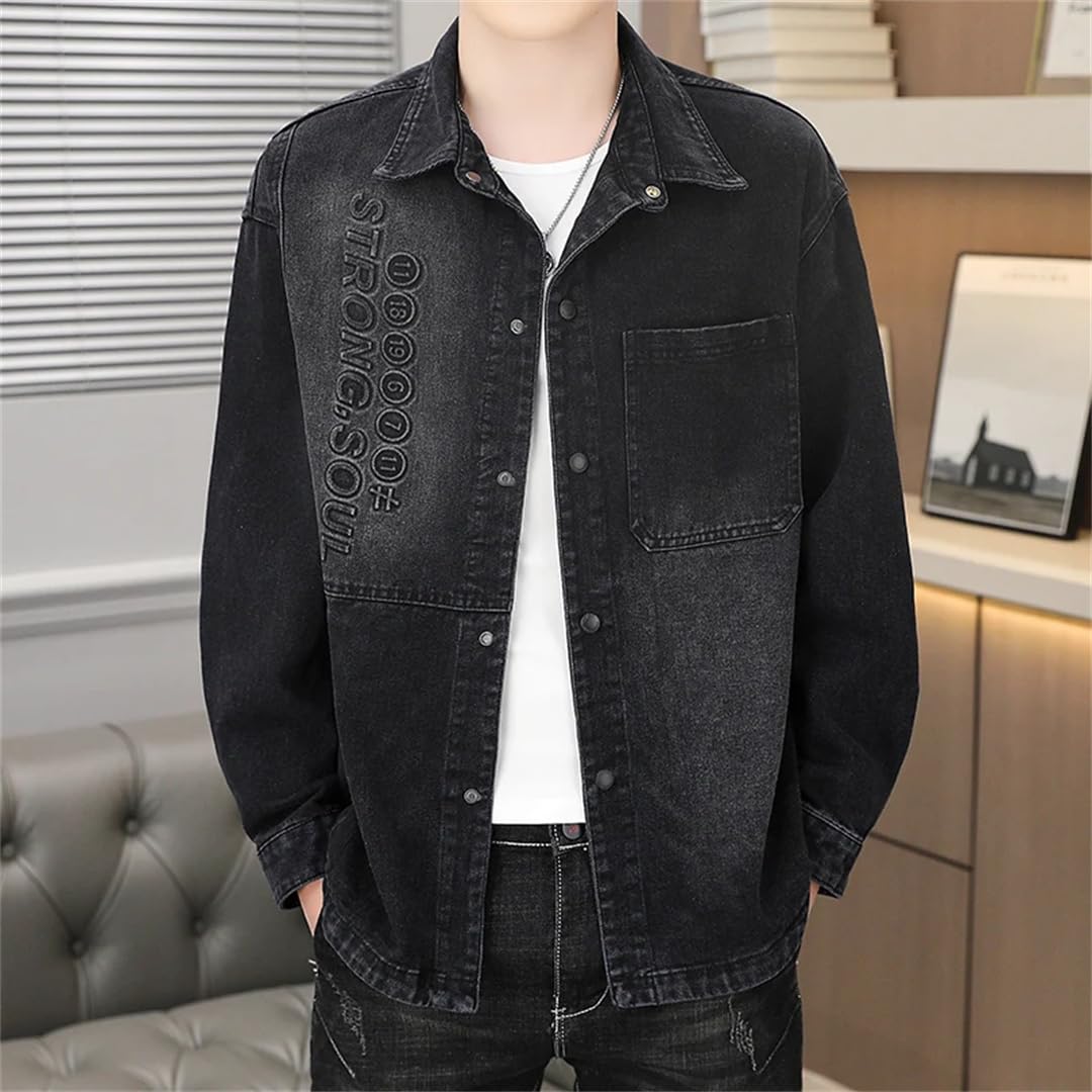 Męskie sprane bawełniane koszule dżinsowe Hip Hop Streetwear Slim Fit Kurtki kowbojskie Retro Jeans Top Coat
