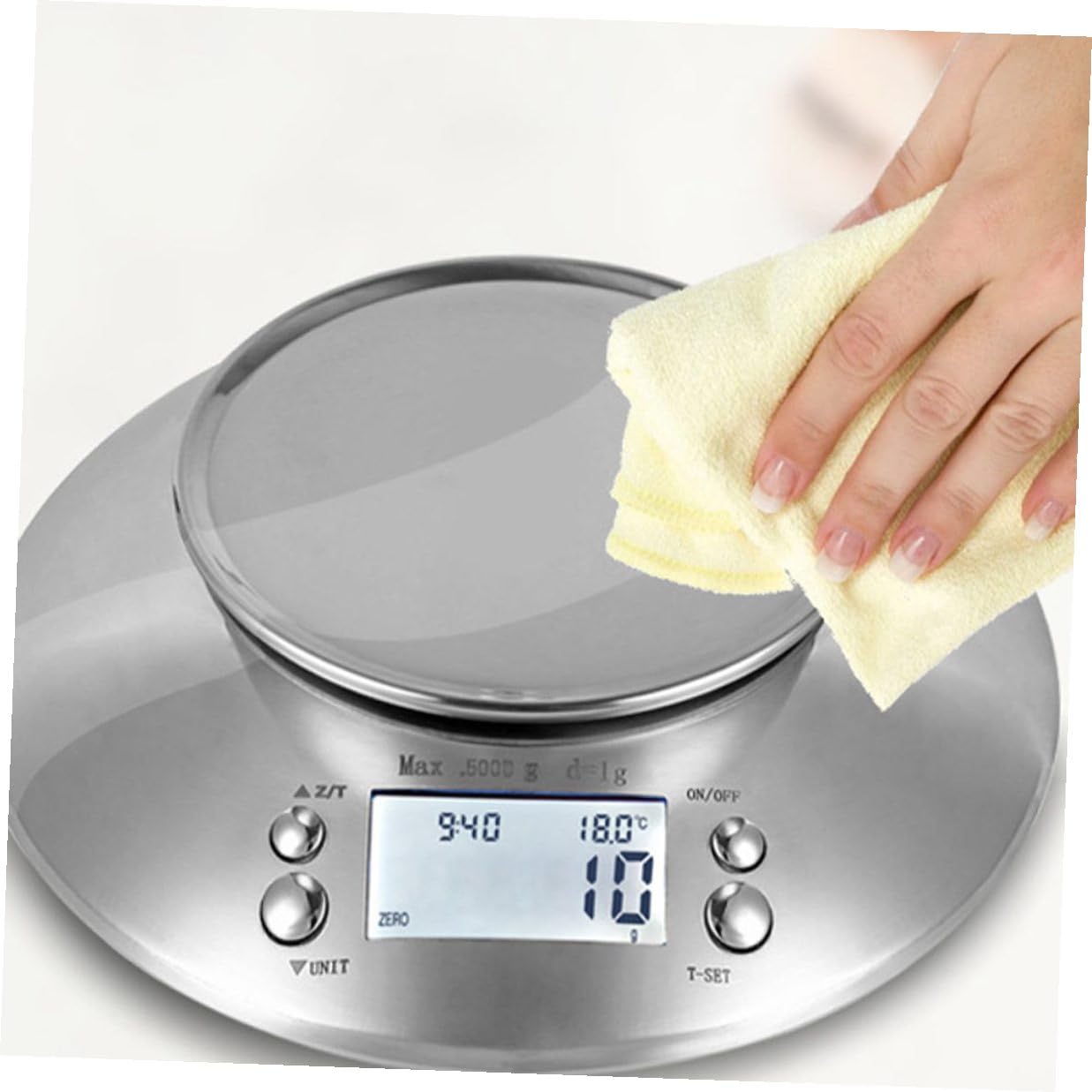 Digital Kitchen Scale Stainless Steel High Precision Electronic Food Weighing Tool with Clock and Removable Bowl for Home Cooking and Meal Prep Random Color