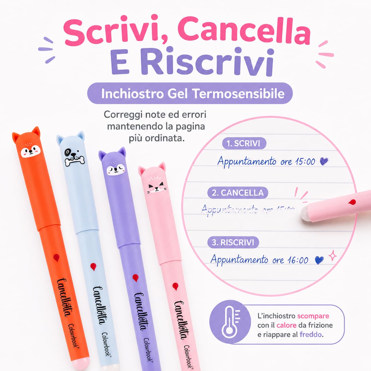 Colourbook Kit 48 Penne Cancellabili Gel Rosse E Nere Cancellotte, Punta 0,7 Mm, Inchiostro Termosensibile, Per Scuola Ufficio Compiti E Appunti