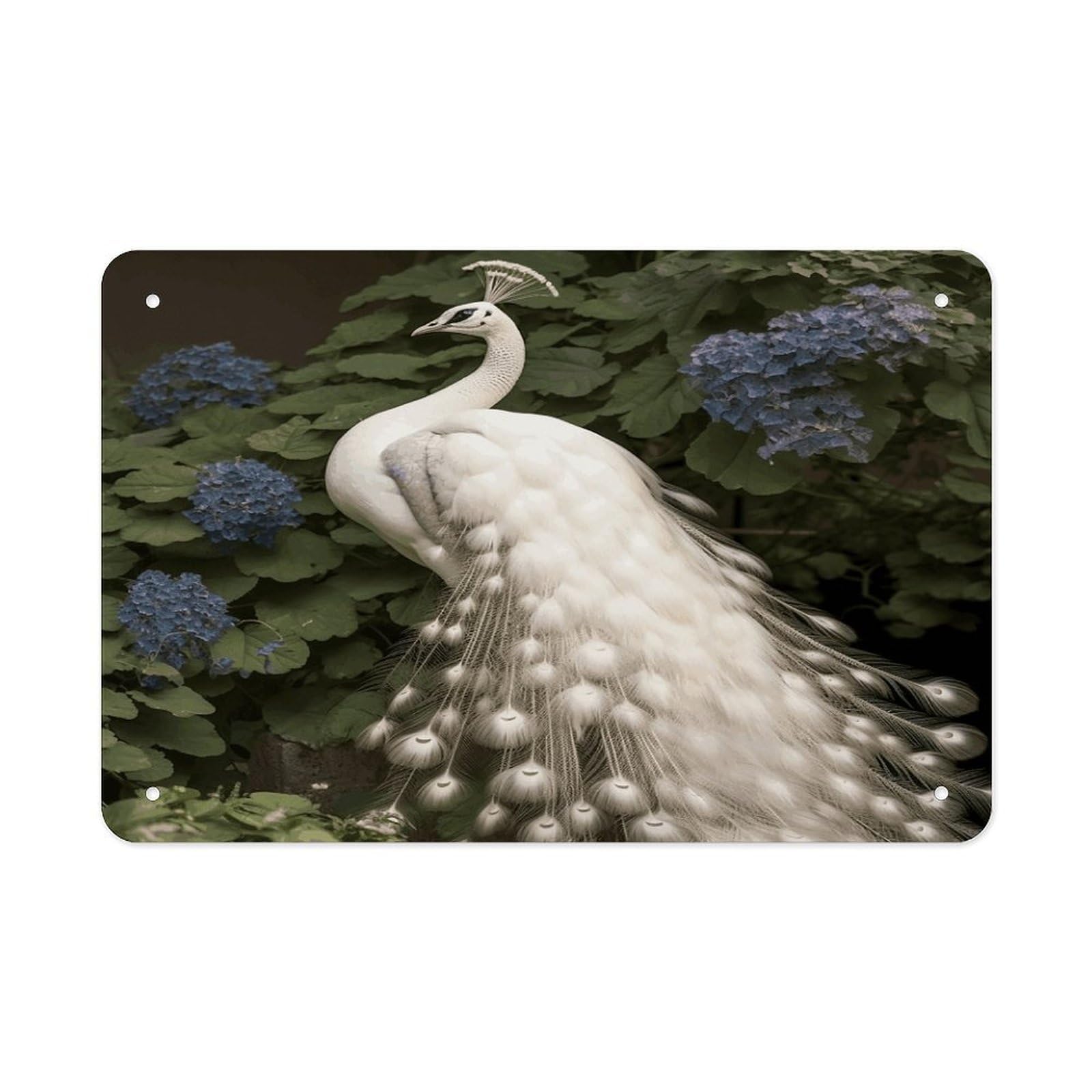 White Peacock Metal Tin Sign 12"x8" Wall Art Prints Poster Decorative Picture Metal Signboard Decor Painting Folded Edge Iron Sheet Painting with Holes for Wall Decor