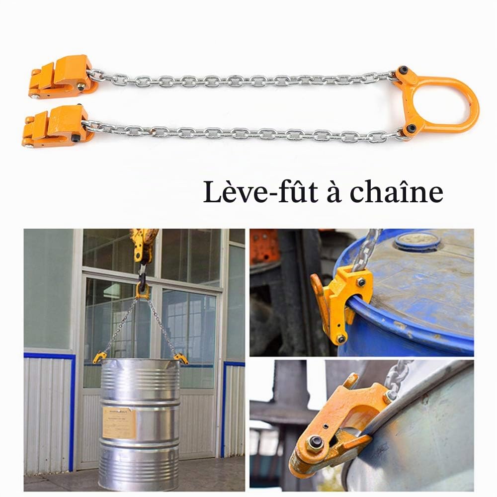 Lève-fût vertical - Lève-fût à chaîne en acier - Lève-tambour à chaîne - Tambour vertical - Pince de levage pour fûts - Vertical Hoist - Pince de levage multifonction pour fûts en plastique et métal