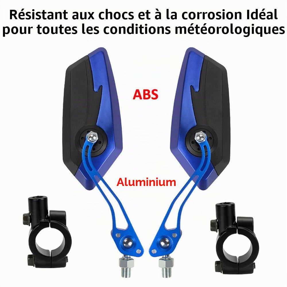 ETOPARS 1 Paire 10mm 8mm Rétroviseurs de Moto Universels Bleu Rétroviseur de Guidon d'extrémité Moto Rétroviseurs Latéraux Rotation Réglable Scooter avec 7/8" Montage