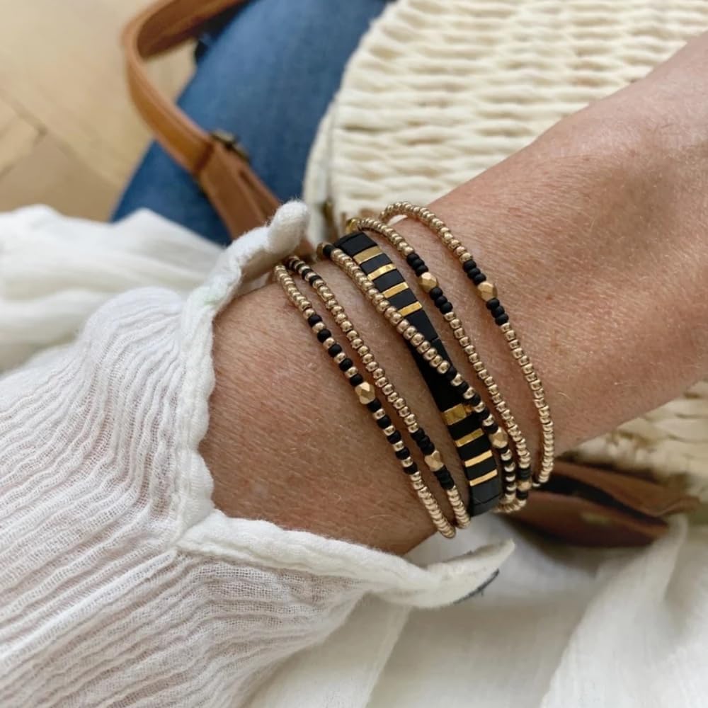 Tila Flat Beaded Stretch Bracelets for Women Stackable Gold Colorful Seed Beads Boho Bracelet Stack Adjustable Rope String Friendship Jewelry Trendy Holiday Gift - Image 3