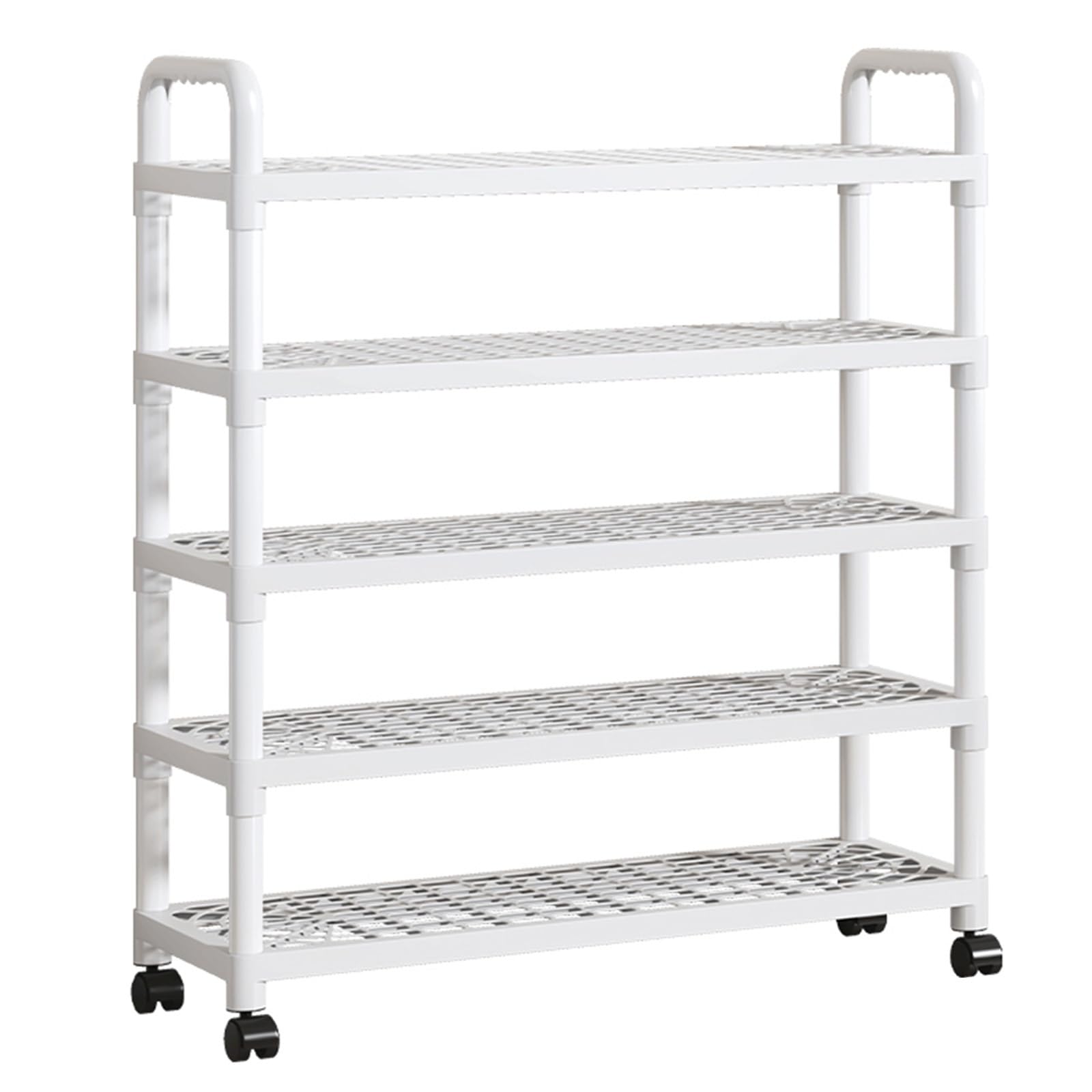 Chariot de rangement à chaussures 5 niveaux étagère mobile plastique blanc étroit