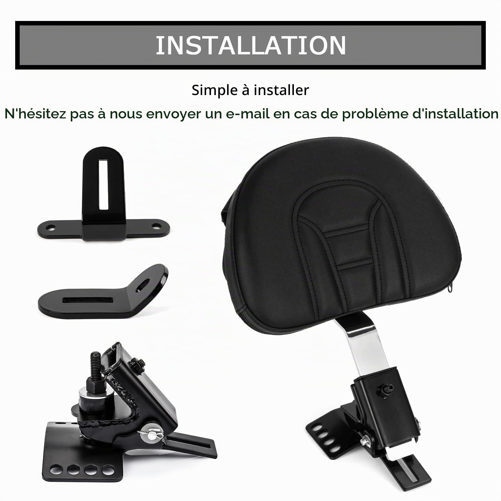 PSLER Dossier Conducteur Enfichable Coussin de Dossier Réglable pour Les Modèles Touring 1997-2022,Sissy Bar avec Une Base Fendue(Chromé)