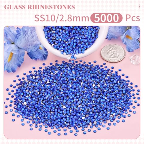 Image of 5000PCS SS10 /2.8mm Crystal Glass Rhinestones for Bedazzling (Blue /Sapphire) | Flatback Rhinestones for Crafting DIY Nail Art Makeup Decoration, Gems Diomand Charms for Tumbler Shoes Clothing Mug