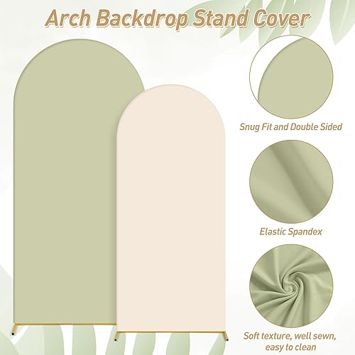 Miniatura 3 de Oudain Juego de 2 fundas de telón de fondo para arco de boda de elastano ajustable de 7.2 pies, 6 pies, soporte de telón de fondo de arco de boda
