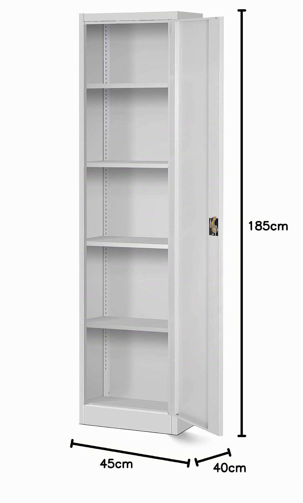 Jan Nowak Armario de Oficina C001A Armario de Almacenamiento metálico 4 estantes Puerta abatible Pintura en Polvo Metal 185 cm x 45 cm x 40 cm
