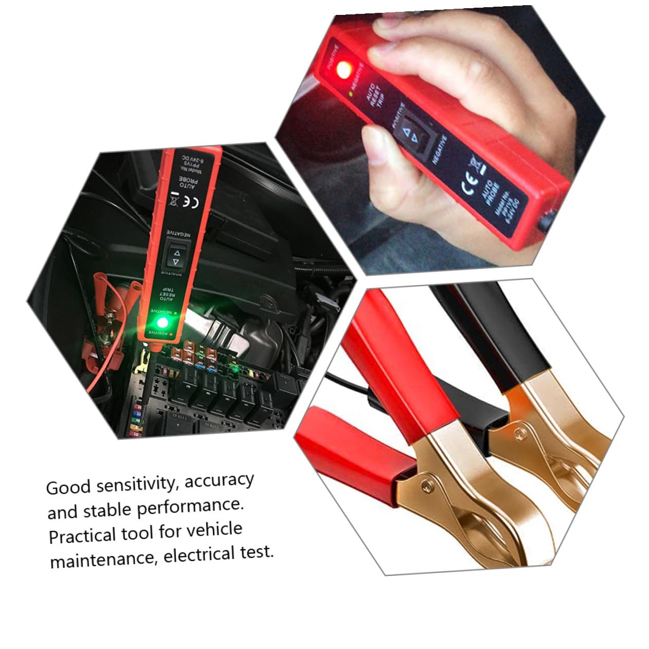 Probador Circuito Eléctrico Coche con Clips Positivo y Negativo Alta Sensibilidad Diagnóstico Rápido Test Voltaje Dc para Mantenimiento Vehículos