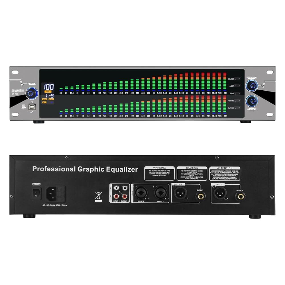 31-Band Digitaler Equalizer für Home-Audio-Anlagen, Professioneller 2U Dual-Channel Grafik-EQ mit PC-Abstimmung, Studio Musik Equalizer mit Spektrumanzeige und Rauschreduzierung