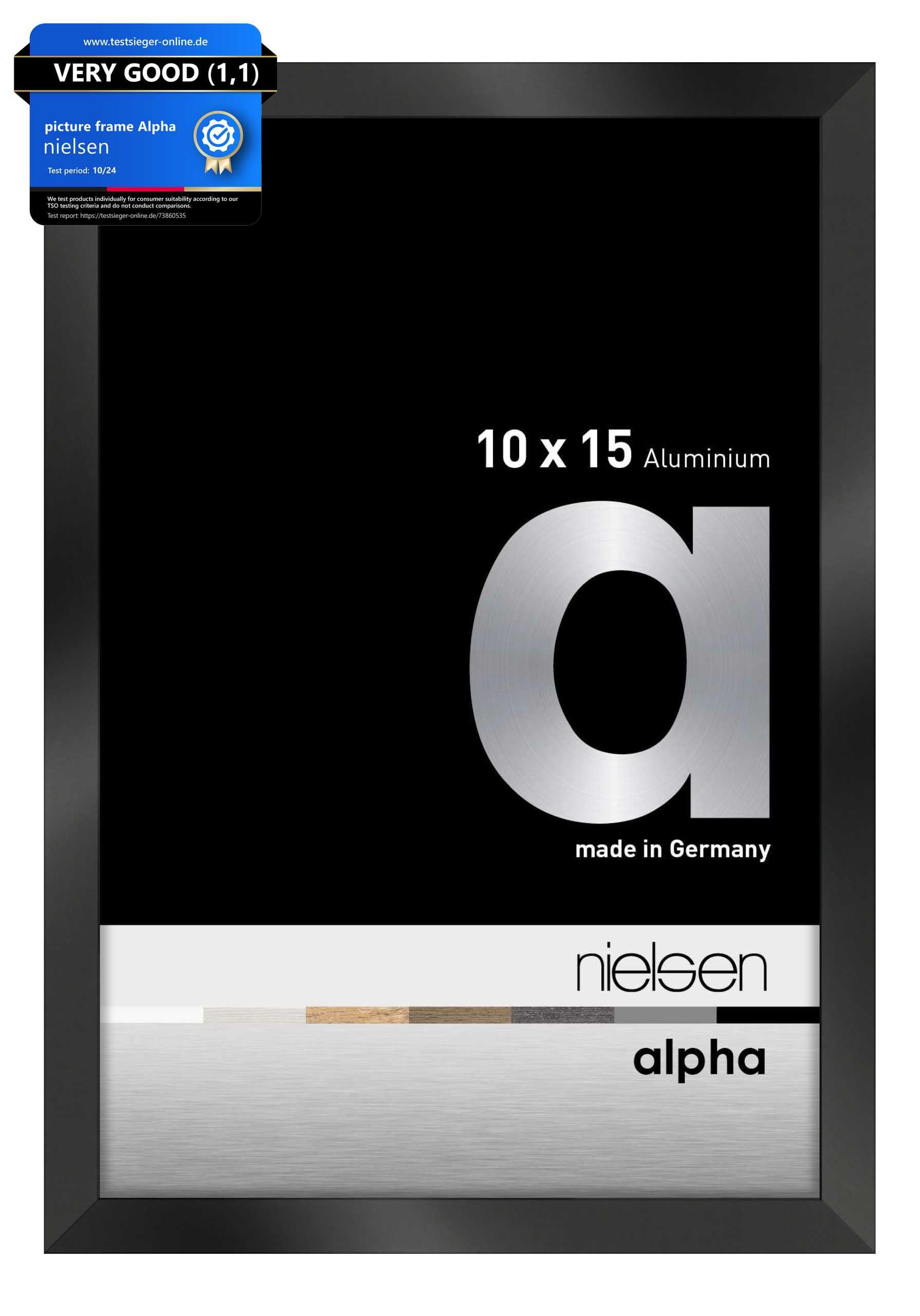 nielsen Alpha Polished Black Aluminium Picture Frame - 10x15cm (4x6in) - with Float Glass and Easy Push-Turn Clips - For Photos and Art — image 1
