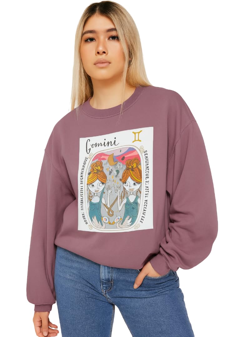 athena lifestyle Women and Girls Regular Round Neck Solid Long Sleeves Gemini Zodiac Printed Fleece Sweatshirt-picture-33