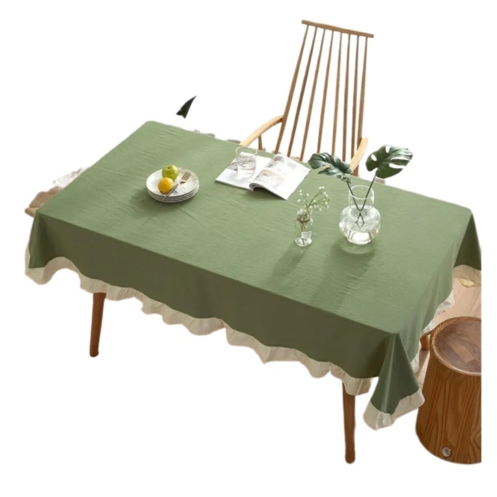 Sparklwleaf Color 8 Ruffle Tablecloth Cotton Table Cover Ruffle Tablecloth Water-Washed Tablecloths For Rectangle Party Wedding Decor(,140X180cm)