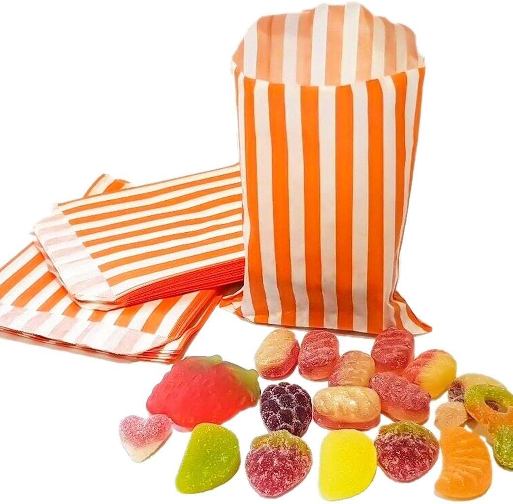 100 5" x 7" Striped Candy Sweet Paper Bags Wedding Buffet Favour Cake